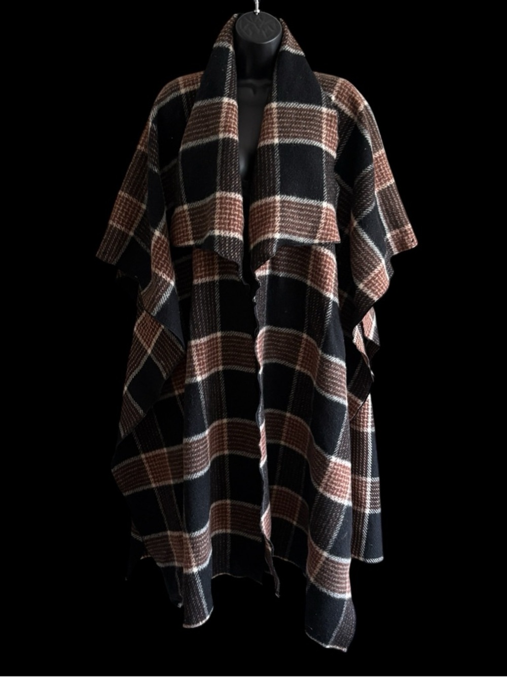 🐑 Vintage Plaid Wool Blanket Poncho, One Size